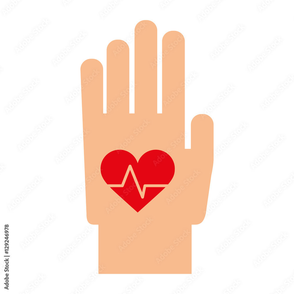 hand with red cardio heart icon over white background. colorful design. vector illustration hand with red cardio heart icon over white background. colorful design. vector illustration