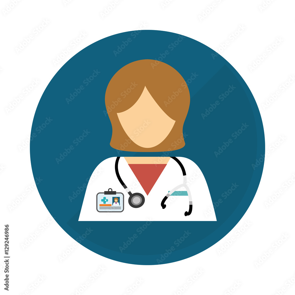 cartoon medical woman doctor icon  inside blue circle over white background. colorful design. vector illustration