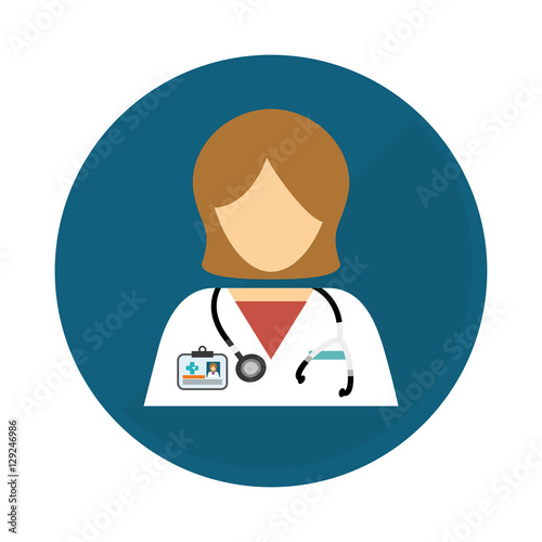 cartoon medical woman doctor icon inside blue circle over white background. colorful design. vector illustration