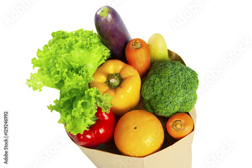 Vegetables on shopping bag