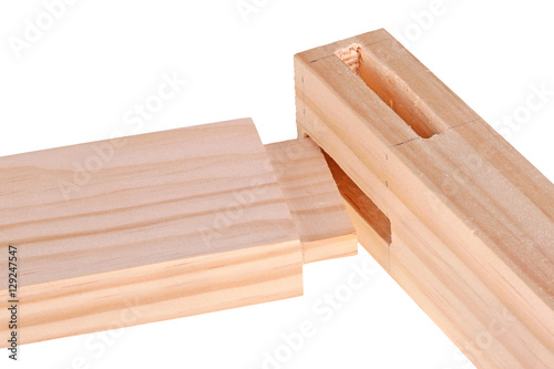 Fotografia, Obraz Close-up of boards with woodworking tenon inserted into a mortis