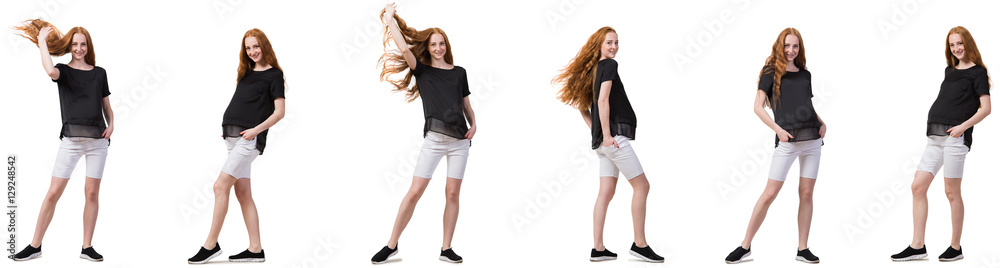 Pregnant woman in composite image isolated on white Pregnant woman in composite image isolated on white