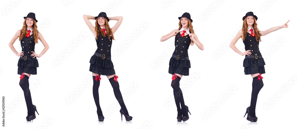 Naklejka premium Young woman in black costume isolated on white
