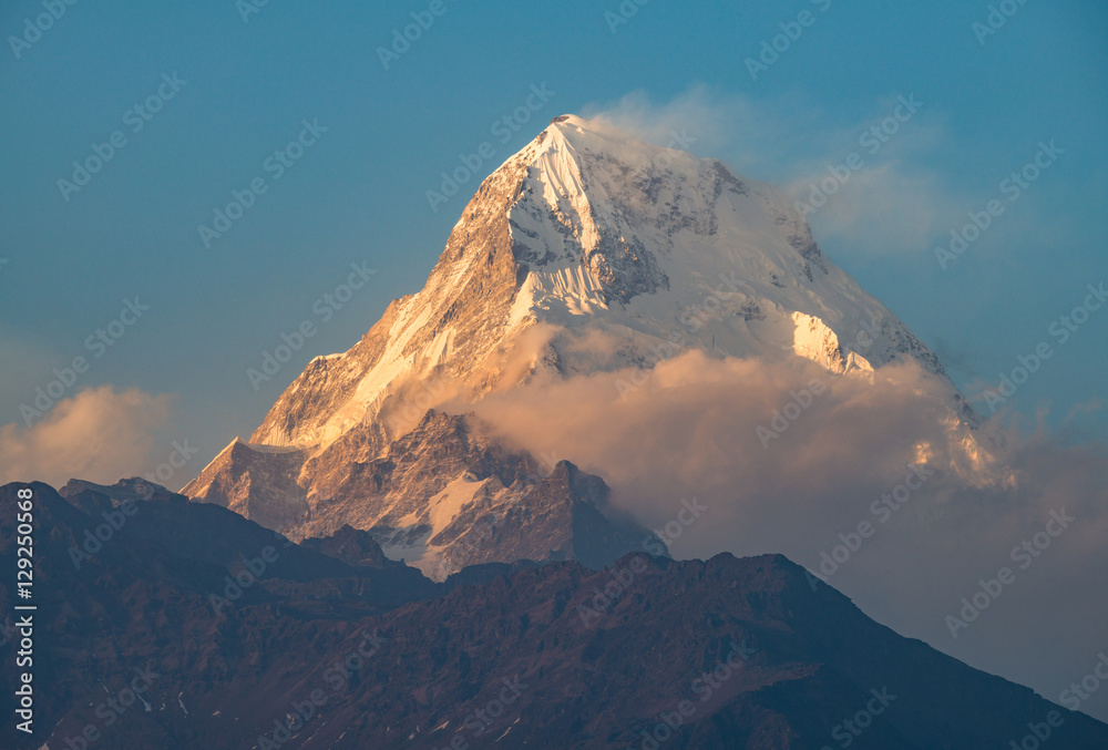 The Annapurna South during the sunset view from Ghorepani village in Annapurna region, Nepal.