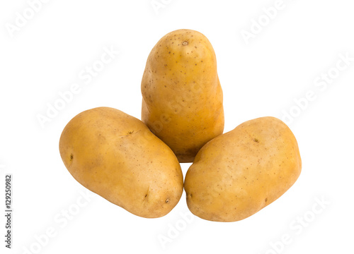 Three potatoes ready for cooking on a white background (with clipping path).