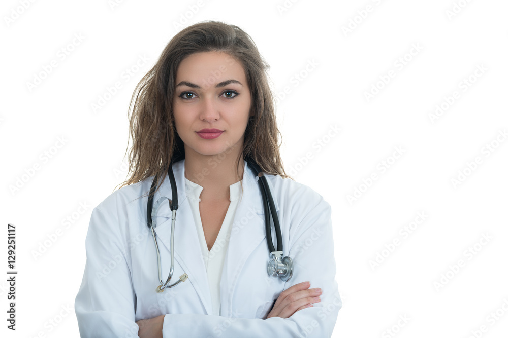 Portrait of young friendly beautiful female doctor Portrait of young friendly beautiful female doctor