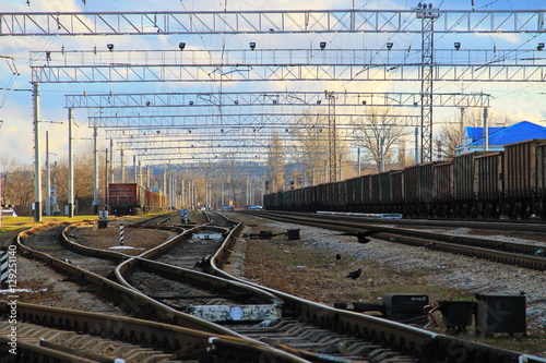 View on the railroad track and cargo trains 