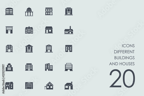 Set of different buildings and houses icons