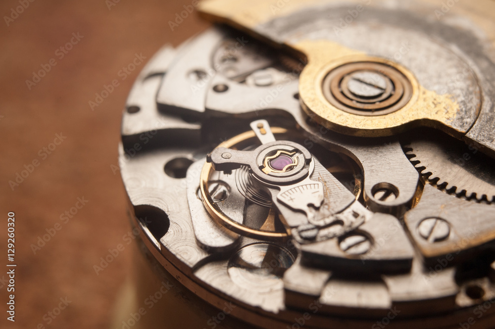 Detail of watch machinery. closeup macro shot