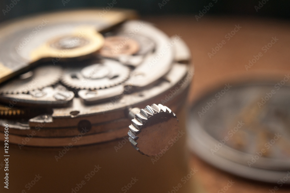 Detail of watch machinery. closeup macro shot