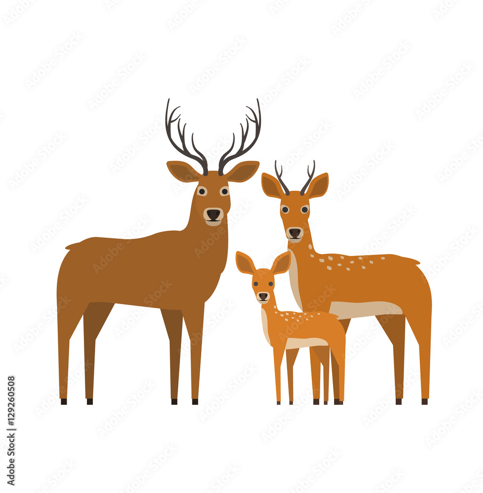 Obraz premium rodzina jeleni w płaski na białym tle