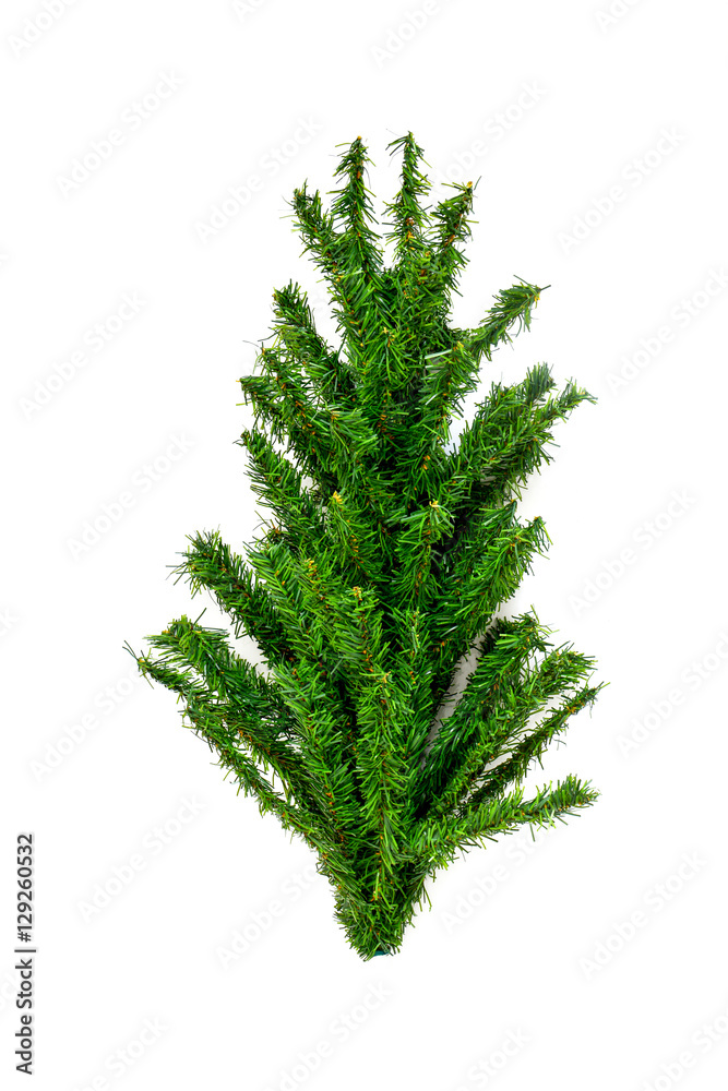top of artificial Christmas tree on white background top of artificial Christmas tree on white background