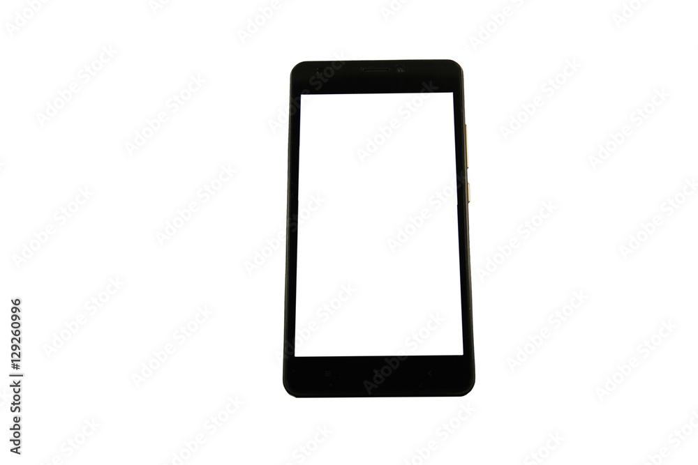 Black modern smart phone with blank screen. Isolated on white background Black modern smart phone with blank screen. Isolated on white background
