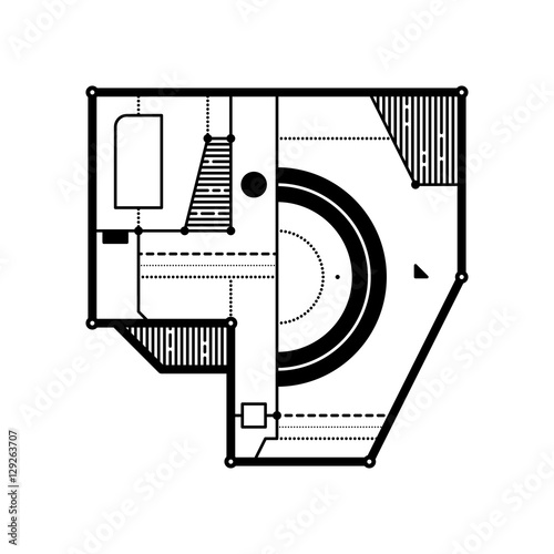 Abstract geometric composition with futuristic techno elements. Style of modern art and graffiti. The design element is isolated on a white background, suitable for prints, posters and cd covers.