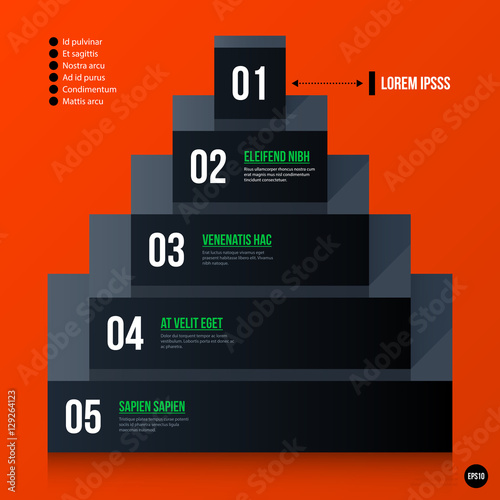 Corporate business pyramid chart template on bright orange background. Useful for presentations and advertising.