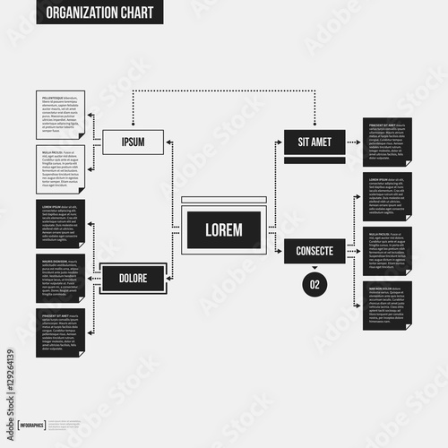 Organization chart template with geometric elements on white background. Useful for science and business presentations.