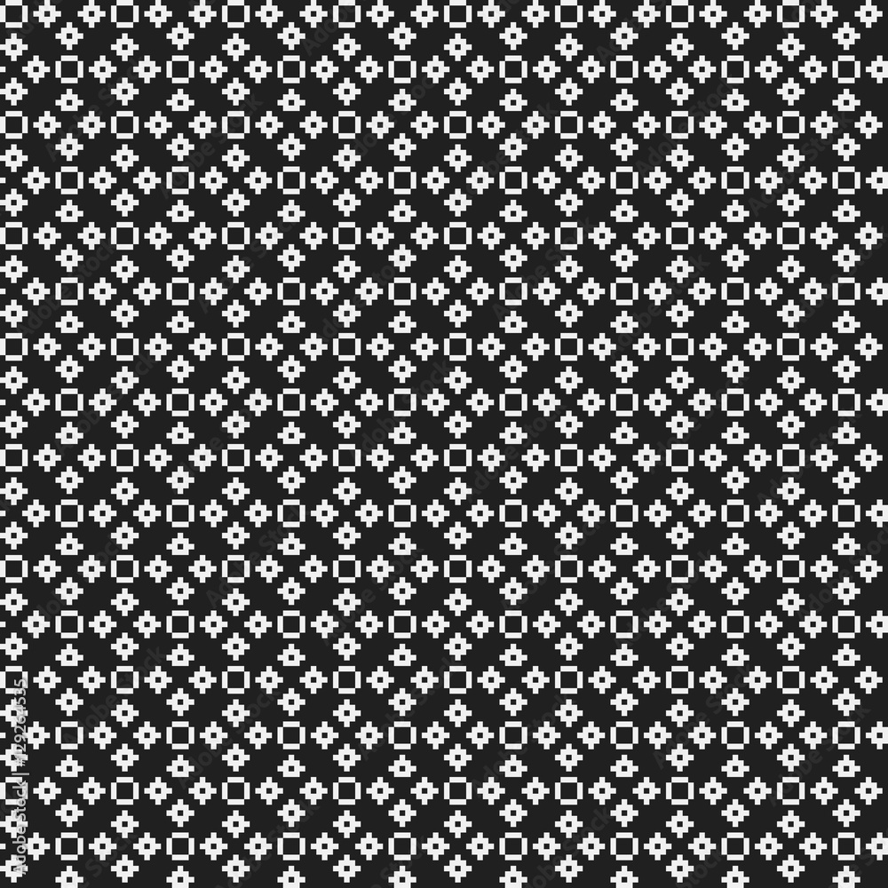 Simple pixelated pattern with monochrome geometric shapes. Useful for textile and interior design. Strict neutral style.