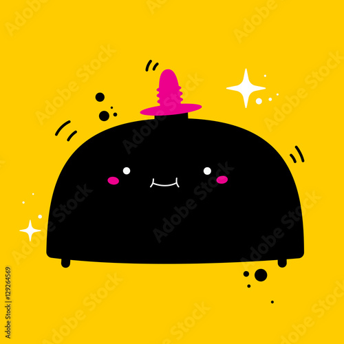 Handdrawn illustration with cute vibrating sex machine on yellow background. Useful for sex shop advertising or Valentine's day cards.