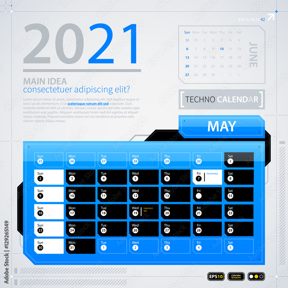 Modern calendar template. Futuristic techno business style. Useful for annual  reports, presentations and advertising. Stock Vector | Adobe Stock