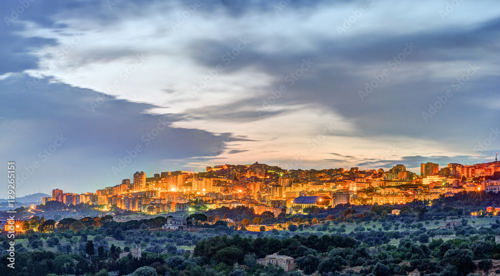 View on Agrigento at night. Sicily
