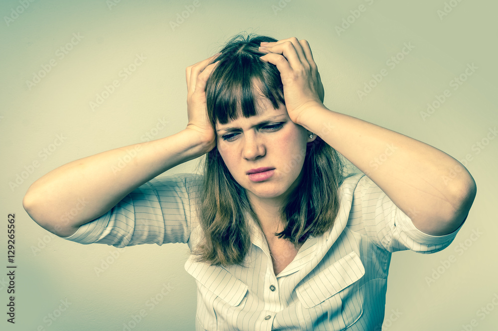 Young disappointed woman in depression - retro style Young disappointed woman in depression - retro style
