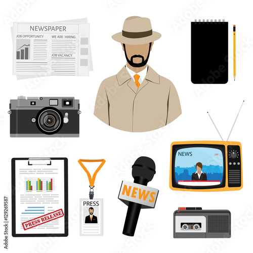 Journalist or reporter vector icon set