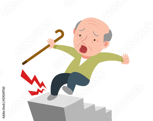 old man is falling down in the stairs. photo