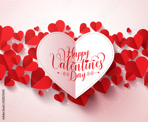 Valentines greetings card design in white color with happy valentines day typography. Red hearts in white background vector illustration design.
