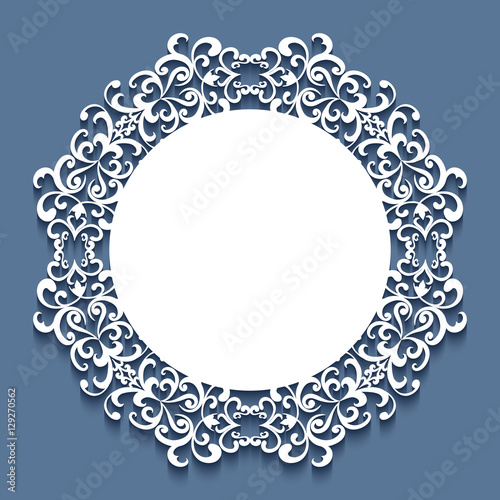 Round lace frame, wedding invitation template