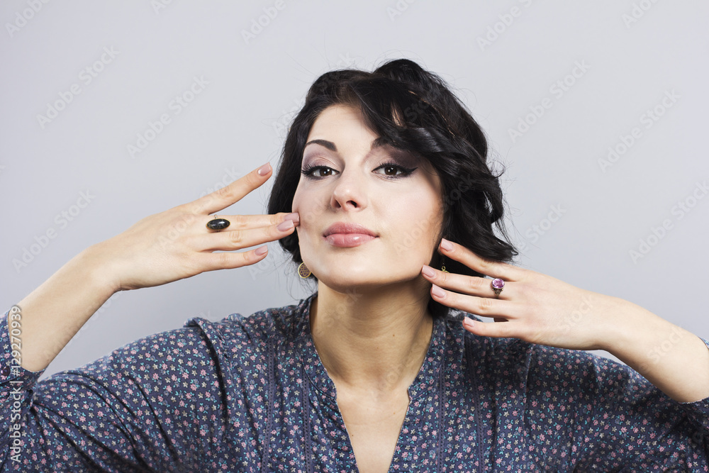 Beautiful brunette with perfectly shaped nails. Portrait of a beautiful woman. Beautiful female face. Well-groomed woman
Beautiful brunette with perfectly shaped nails. Portrait of a beautiful woman. Beautiful female face. Well-groomed woman
