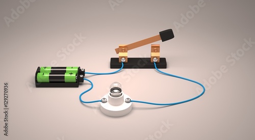 Electric circuit showing open switch using a light bulb and batteries.