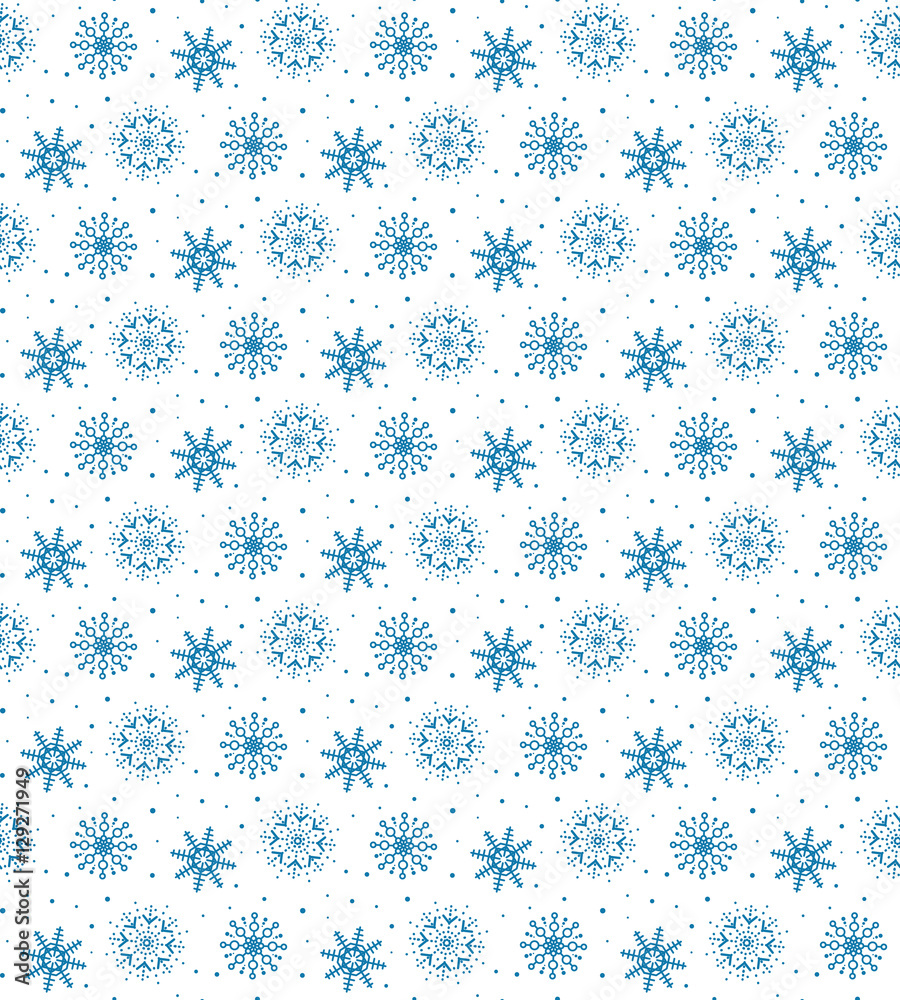 Seamless blue pattern of many snowflakes on white background. Ch Seamless blue pattern of many snowflakes on white background. Ch