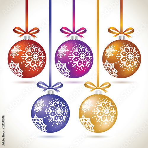 Christmas balls colorful hanging set on tape for christmas tree