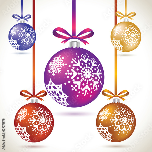 Christmas balls colorful hanging set on tape for christmas tree