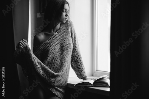 Portrait shot of girl. Black and white