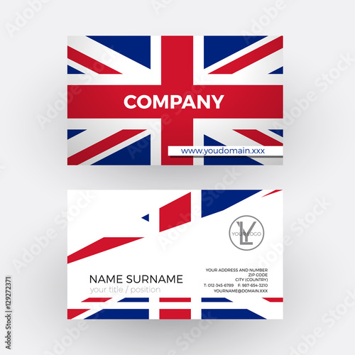 Vector abstract british flag. Professional business card for UK