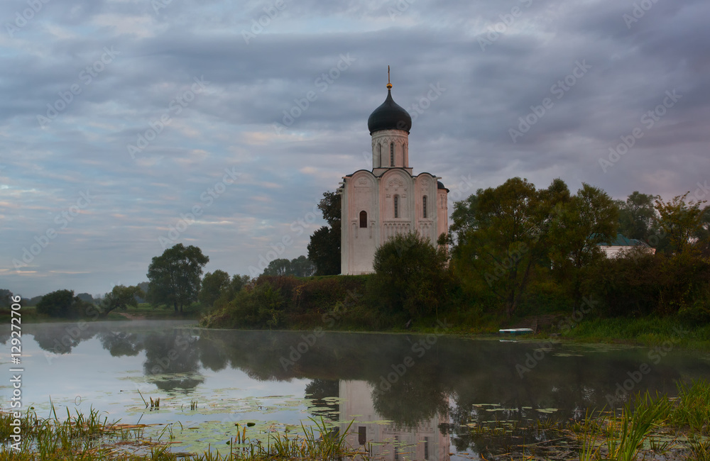 Church of the Intercession of the Holy Virgin on the Nerl River n sunrise, Bogolubovo, Russia