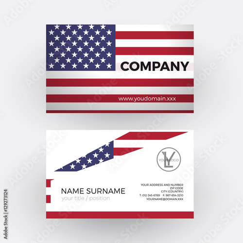Vector abstract american flag. Professional business card for US