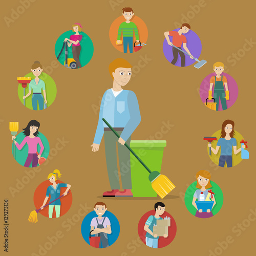 Collection of Member of the Cleaning Service Staff