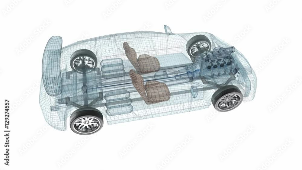 Transparent car design, wire model.3D animation.My own car design.
