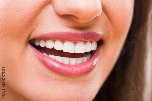 Close up image of perfect female teeth.
