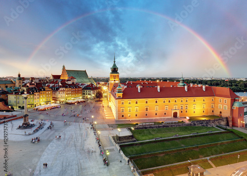 Rainbow over Warsaw Old Town square, Poland