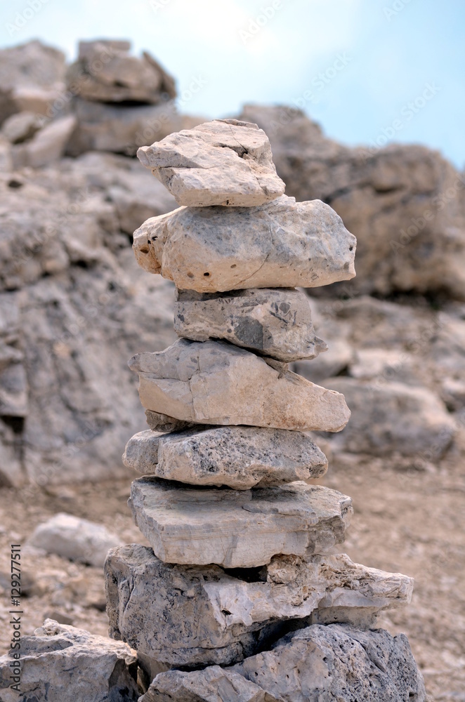 Pyramid of stones on the mountainside Stability and Equilibrium