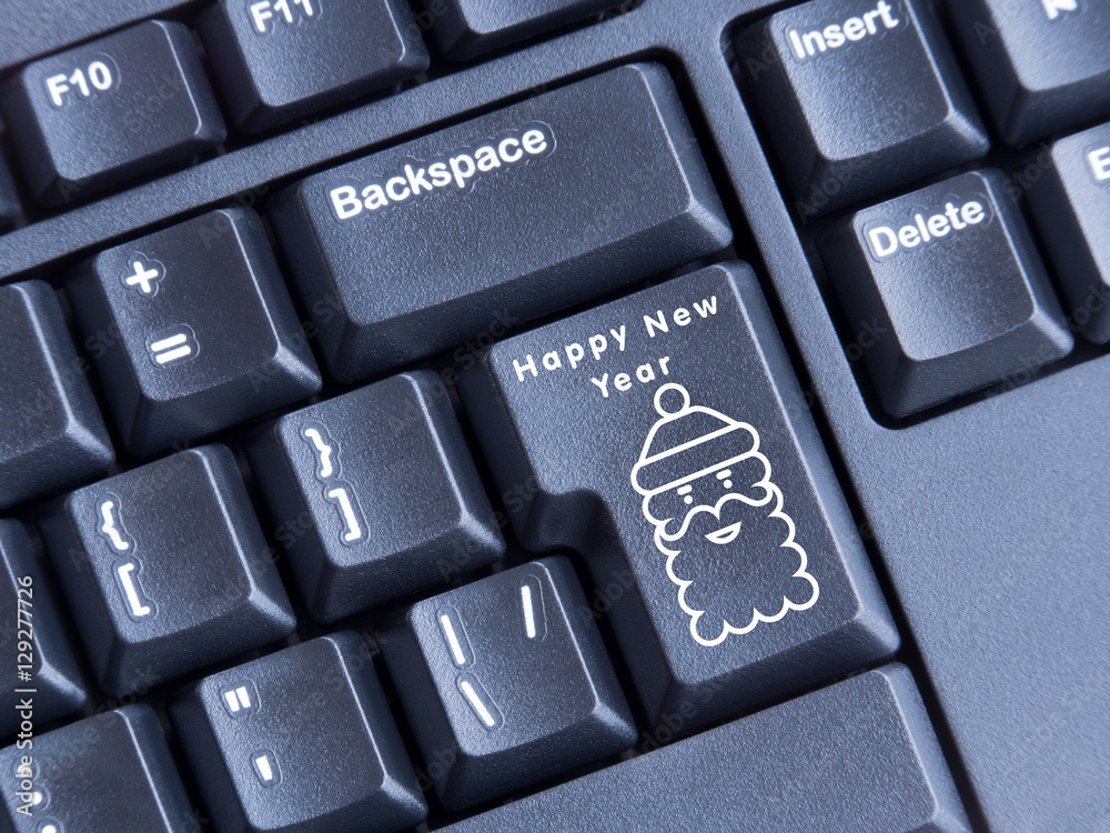 keyboard with printed image of Santa and inscription happy new year keyboard with printed image of Santa and inscription happy new year