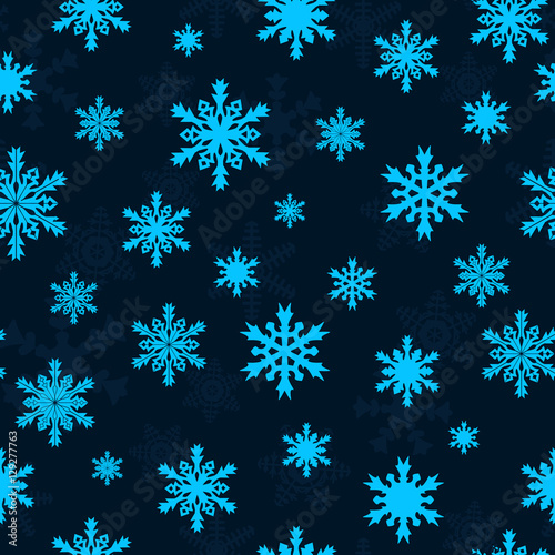 Snowflakes on blue sky - Christmas seamless pattern © viramvi