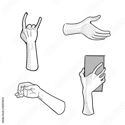 Set of hand gestures on white background. Vector illustration