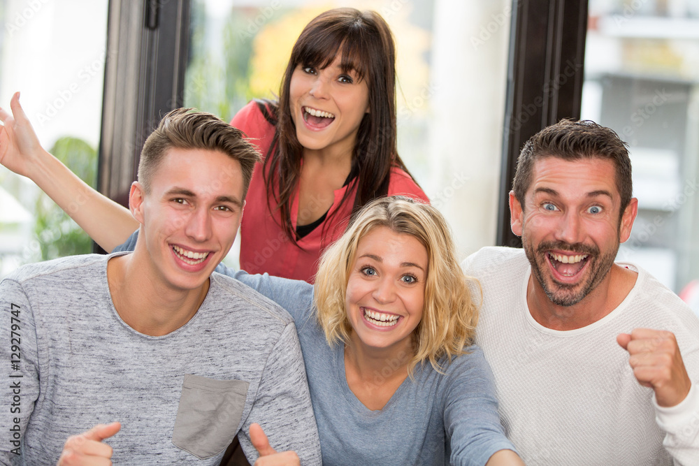 Obraz premium Friends Watching Sport Celebrating Goal
