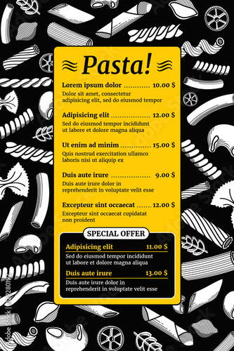 Vintage italian pasta menu vector mockup photo