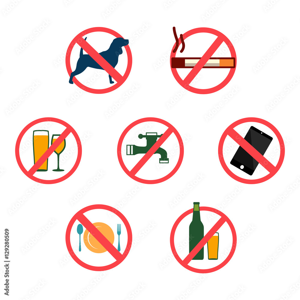 Prohibited No Pets Smoking Drinking Phone Eating Stop Sign Prohibited No Pets Smoking Drinking Phone Eating Stop Sign