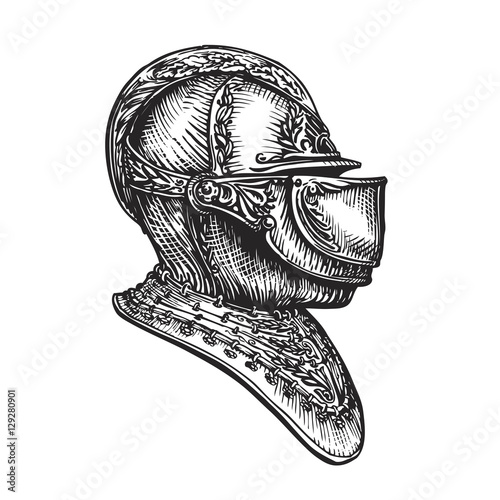Knight helmet sketch. Vector illustration